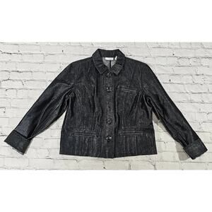 Chico's Platinum Jean Jacket Blazer Denim Fitted Black WOMENS SIZE 1 SMALL